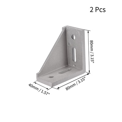 Harfington Uxcell Inside Corner Bracket Gusset, 80mm x 80mm for 4040 Series Aluminum Extrusion Profile with Slot 8mm, 2 Pcs (Silver)