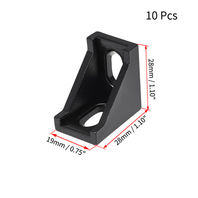 Harfington Uxcell Inside Corner Bracket Gusset, 28mm x 28mm for 2020 Series Aluminum Extrusion Profile with Slot 6mm, 10 Pcs (Black)