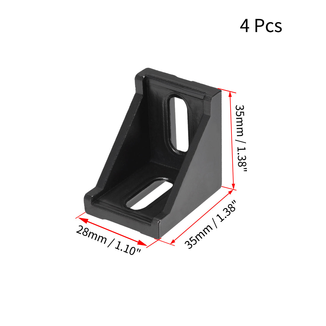 uxcell Uxcell Inside Corner Bracket Gusset, 35mm x 35mm for 3030 Series Aluminum Extrusion Profile with Slot 8mm, 4 Pcs (Black)