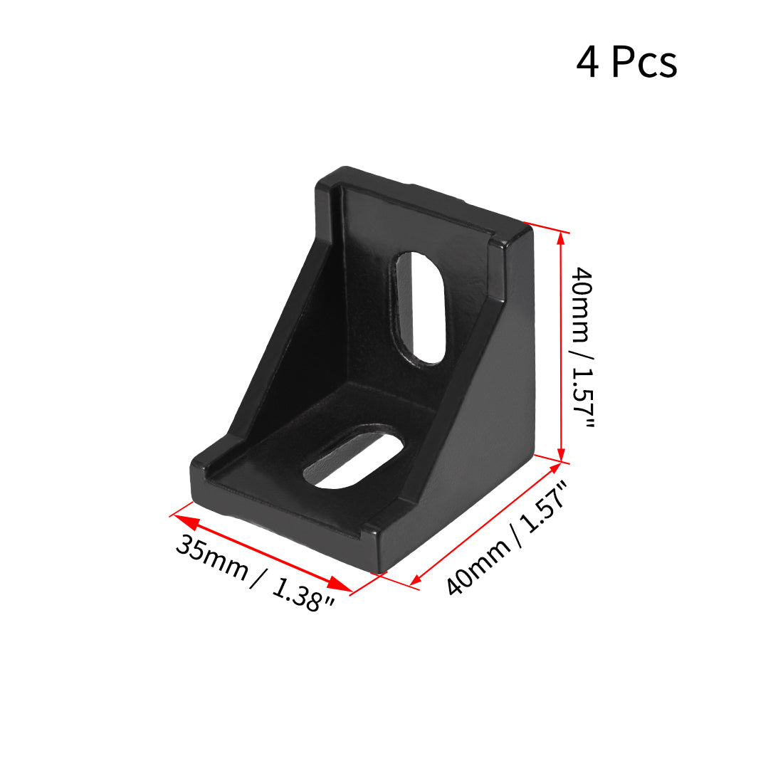 uxcell Uxcell Inside Corner Bracket Gusset, 40mm x 40mm for 4040 Series Aluminum Extrusion Profile with Slot 8mm, 4 Pcs (Black)