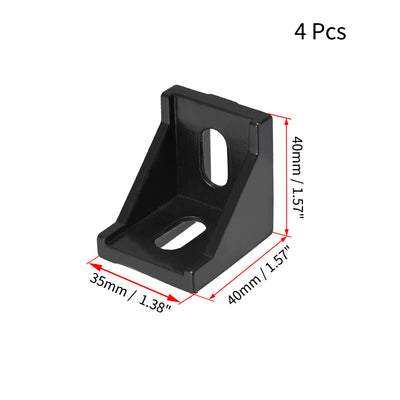 Harfington Uxcell Inside Corner Bracket Gusset, 40mm x 40mm for 4040 Series Aluminum Extrusion Profile with Slot 8mm, 4 Pcs (Black)