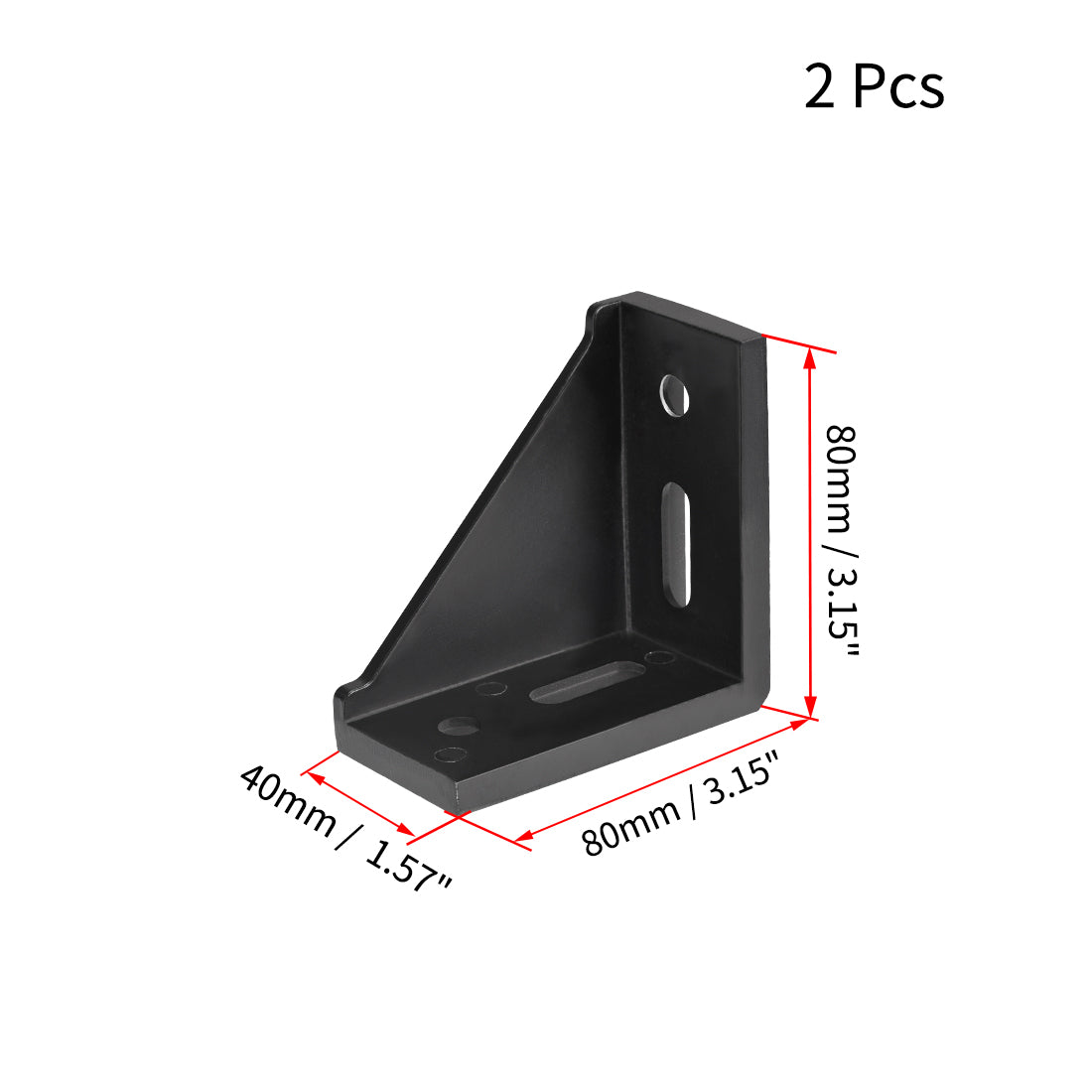 uxcell Uxcell Inside Corner Bracket Gusset, 80mm x 80mm for 4040 Series Aluminum Extrusion Profile with Slot 8mm, 2 Pcs (Black)