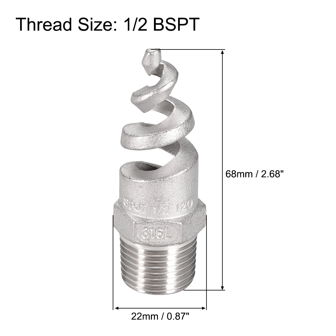 uxcell Uxcell Spiral Cone Atomization Nozzle 1/2BSPT 316 Stainless Steel 2Pcs Silver Tone