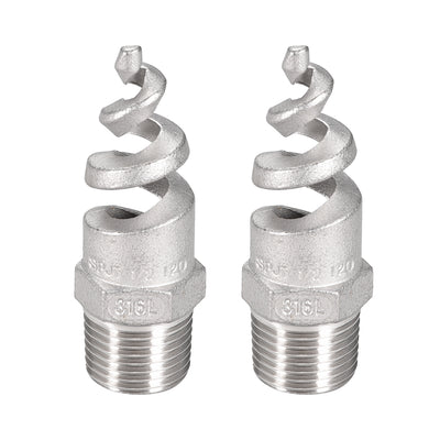 Harfington Uxcell Spiral Cone Atomization Nozzle 1/2BSPT 316 Stainless Steel 2Pcs Silver Tone
