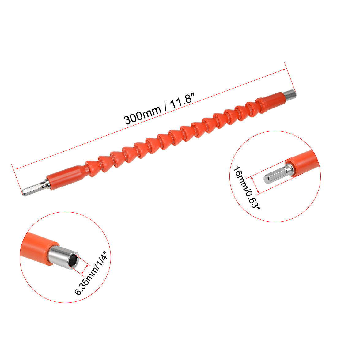 uxcell Uxcell Flexible Extension Screwdriver Bit Holder Magnetic Hex Shaft Screw Drill Connection Tip ,11.8 inch Flex Shaft,1/4''-Hexagon Drill Orange