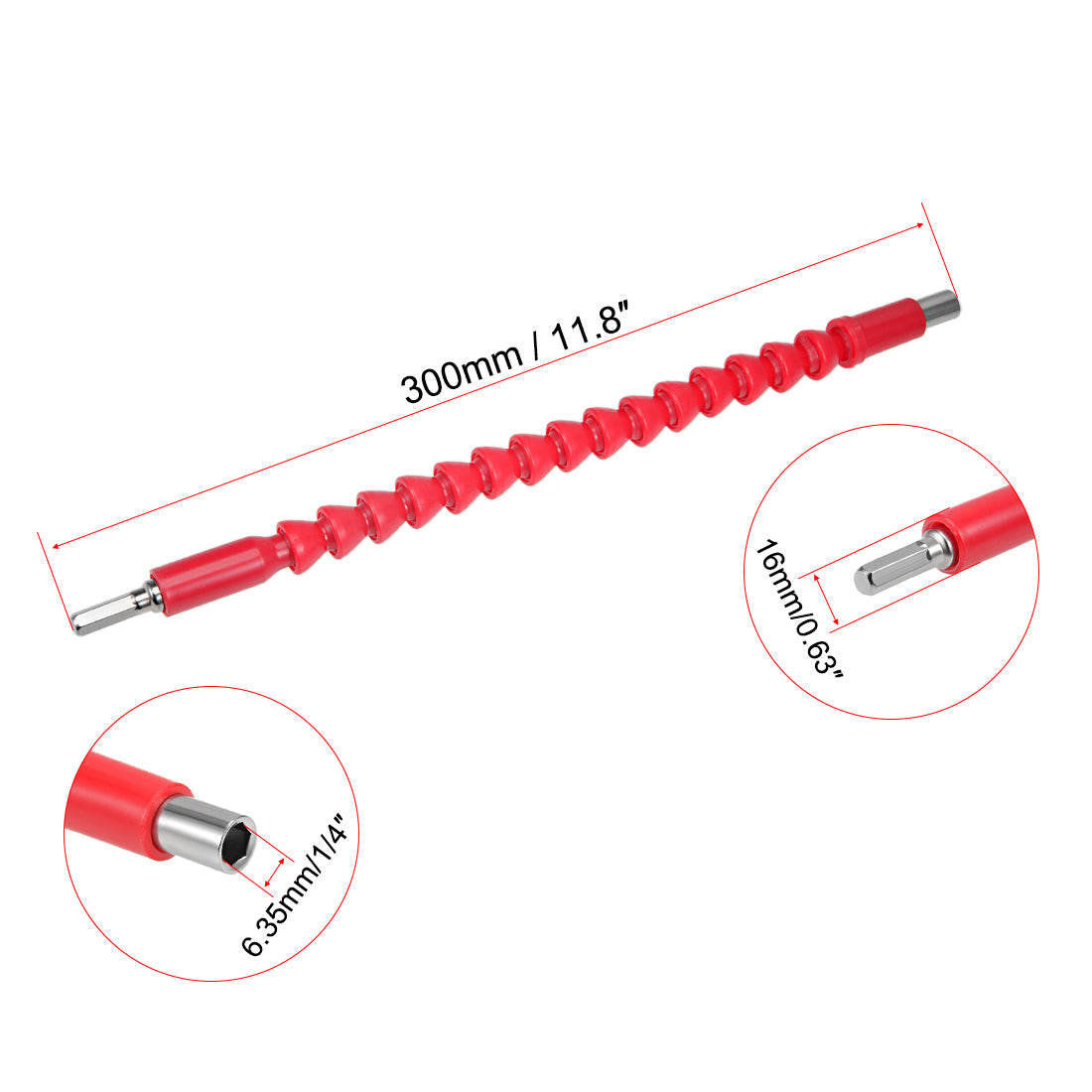 uxcell Uxcell Flexible Extension Screwdriver Bit Holder Magnetic Hex Shaft Screw Drill Connection Tip ,11.8 inch Flex Shaft,1/4''-Hexagon Drill Red