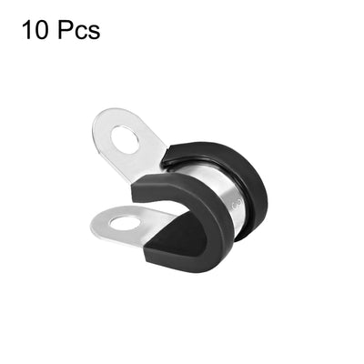 Harfington Uxcell 16mm Cable Clamp 304 Stainless Steel Rubber Cushioned Insulated Clamp R Shape Metal Clamp 10Pcs
