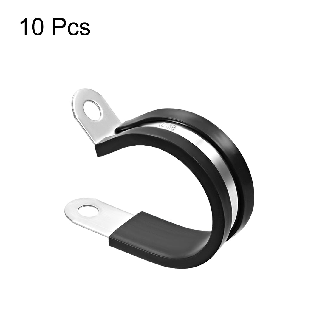 uxcell Uxcell 38mm Cable Clamp 304 Stainless Steel Rubber Cushioned Insulated Clamp R Shape Metal Clamp 10Pcs