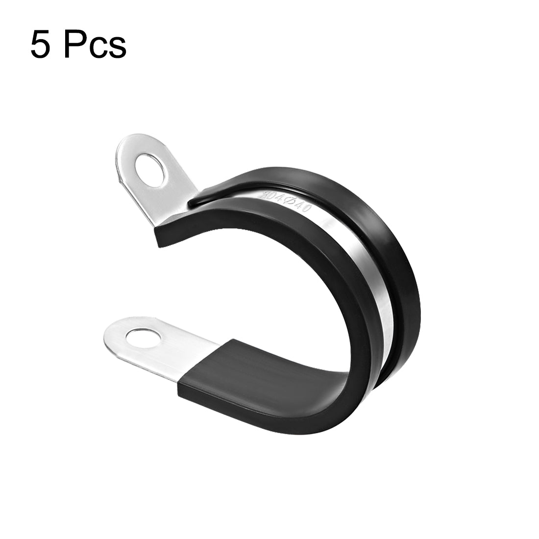 uxcell Uxcell 40mm Cable Clamp 304 Stainless Steel Rubber Cushioned Insulated Clamp R Shape Metal Clamp 5Pcs