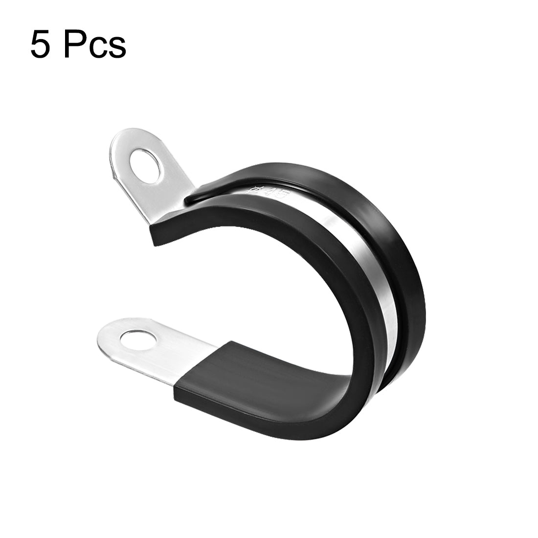 uxcell Uxcell 45mm Cable Clamp 304 Stainless Steel Rubber Cushioned Insulated Clamp R Shape Metal Clamp 5Pcs