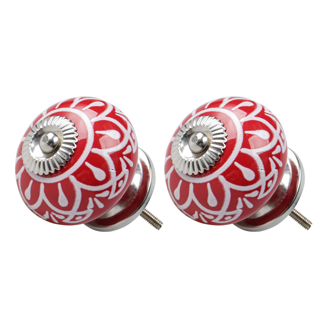 uxcell Uxcell Ceramic Vintage Knob Drawers Round Pull Handle Cabinet Wardrobe Door 2pcs, Red