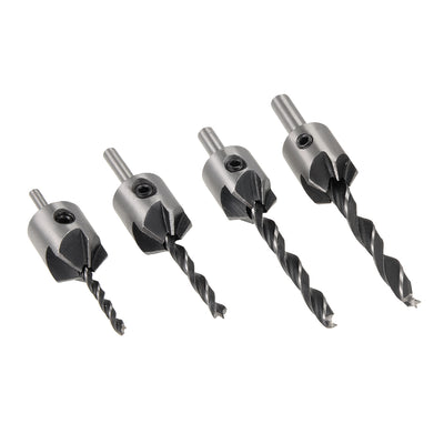 Harfington Uxcell Countersink Drill Bits for Wood 3mm to 6mm Adjustable Reamer with Hex Wrench for Punch Tool Woodworking Carpentry DIY HSS 4in1 Set