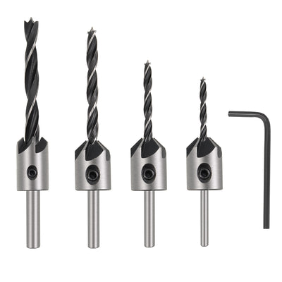 Harfington Uxcell Countersink Drill Bits for Wood 3mm to 6mm Adjustable Reamer with Hex Wrench for Punch Tool Woodworking Carpentry DIY HSS 4in1 Set