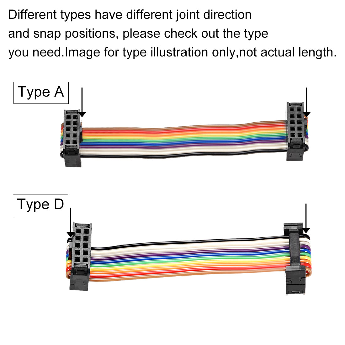 uxcell Uxcell IDC Rainbow Wire Flat Ribbon Cable 10P A-type FC/FC Connector 2.54mm Pitch 1m/39.3inch Length