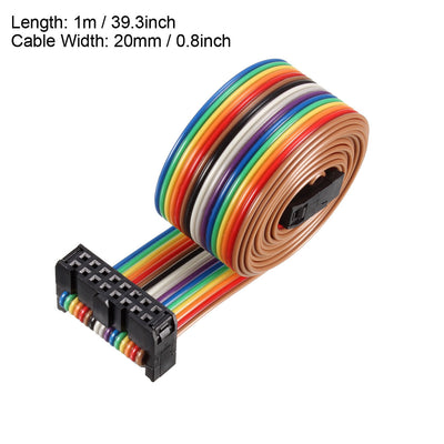 Harfington Uxcell IDC Rainbow Wire Flat Ribbon Cable 16P A-type FC/FC Connector 2.54mm Pitch 1m/39.3inch Length