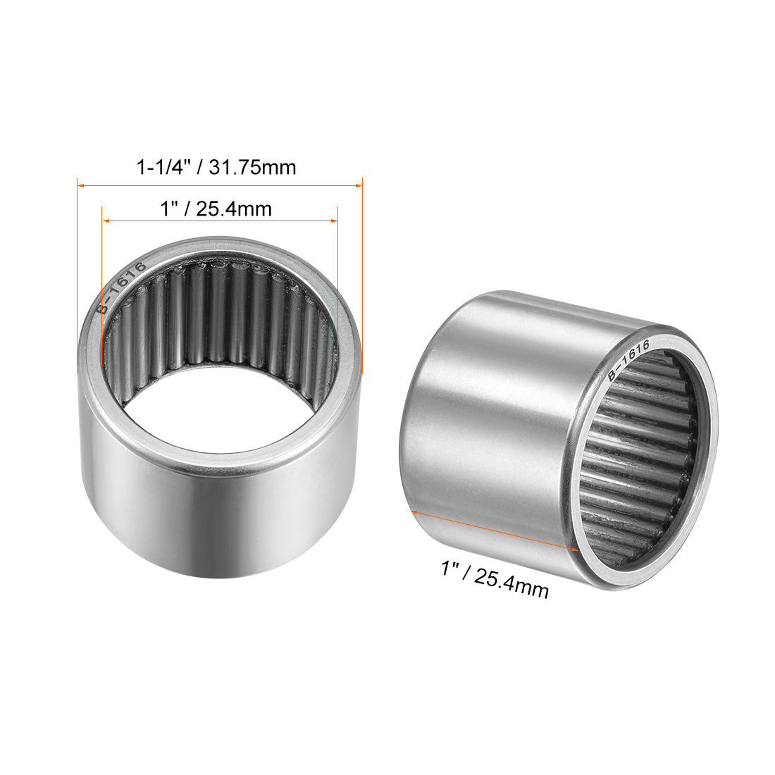 uxcell Uxcell Needle Roller Bearings Open End Full Complement Steel Drawn Cup
