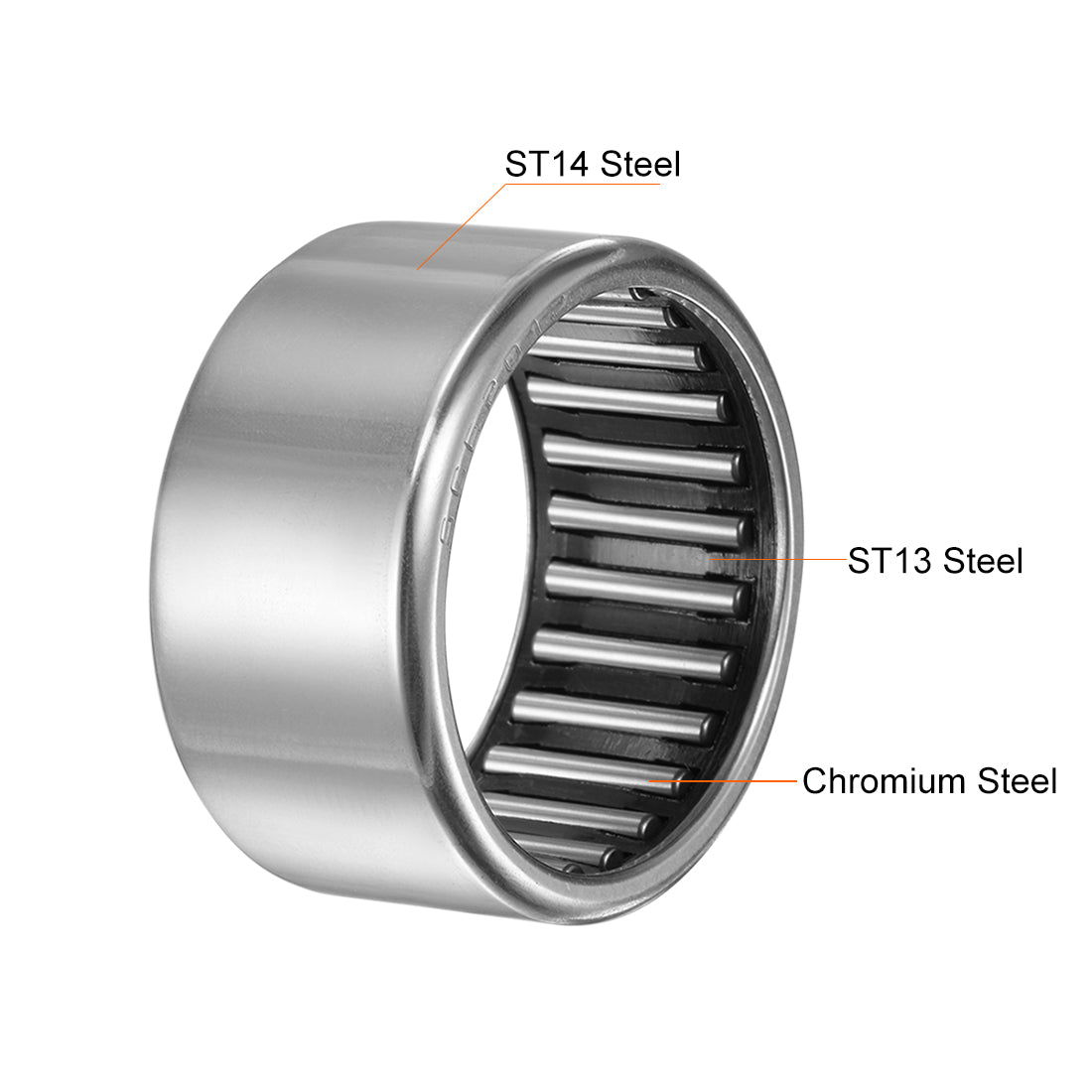uxcell Uxcell Needle Roller Bearings, Open End, Stamping Steel Drawn Cup, Inches