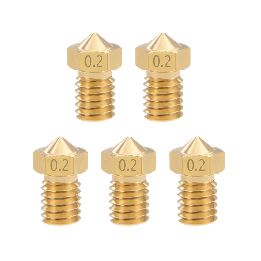 uxcell Uxcell 0.2mm 3D Printer Nozzle Head M6 Thread Replacement for V5 V6 1.75mm Extruder Print, Brass 5pcs