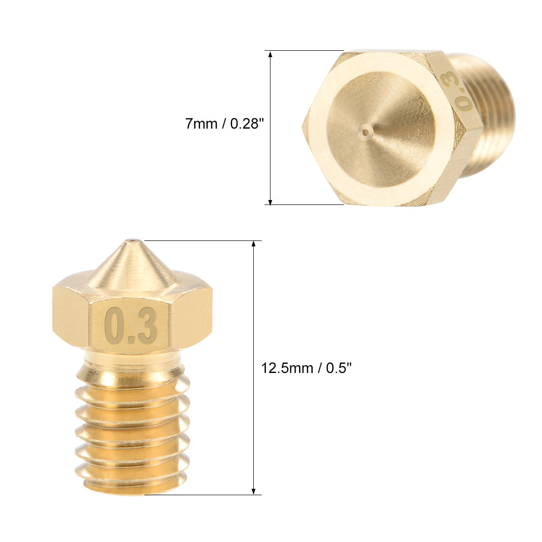 uxcell Uxcell 0.3mm 3D Printer Nozzle Head M6 for V5 V6 2mm Extruder Print, Brass 5pcs
