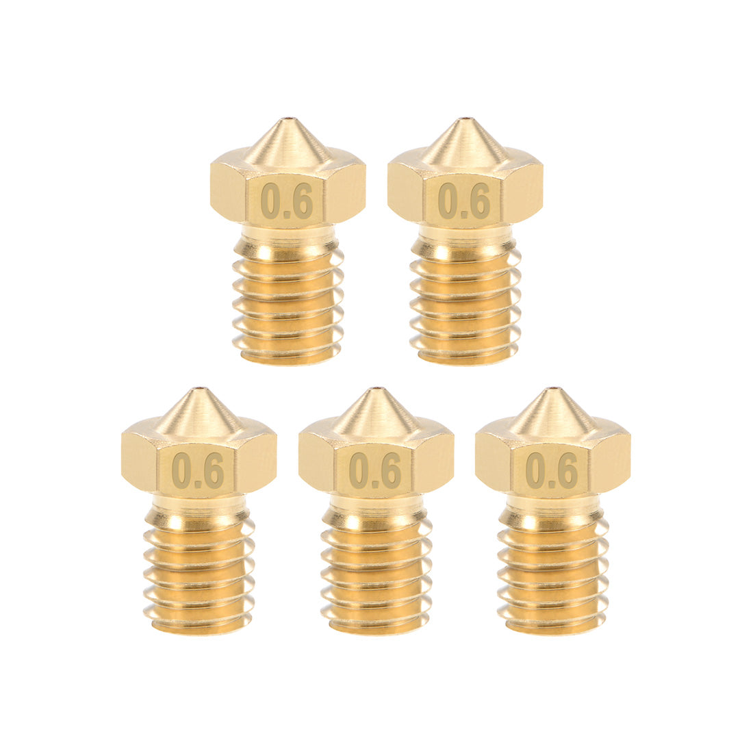 uxcell Uxcell 0.6mm 3D Printer Nozzle Head M6 for V5 V6 1.75mm Extruder Print, Brass 5pcs