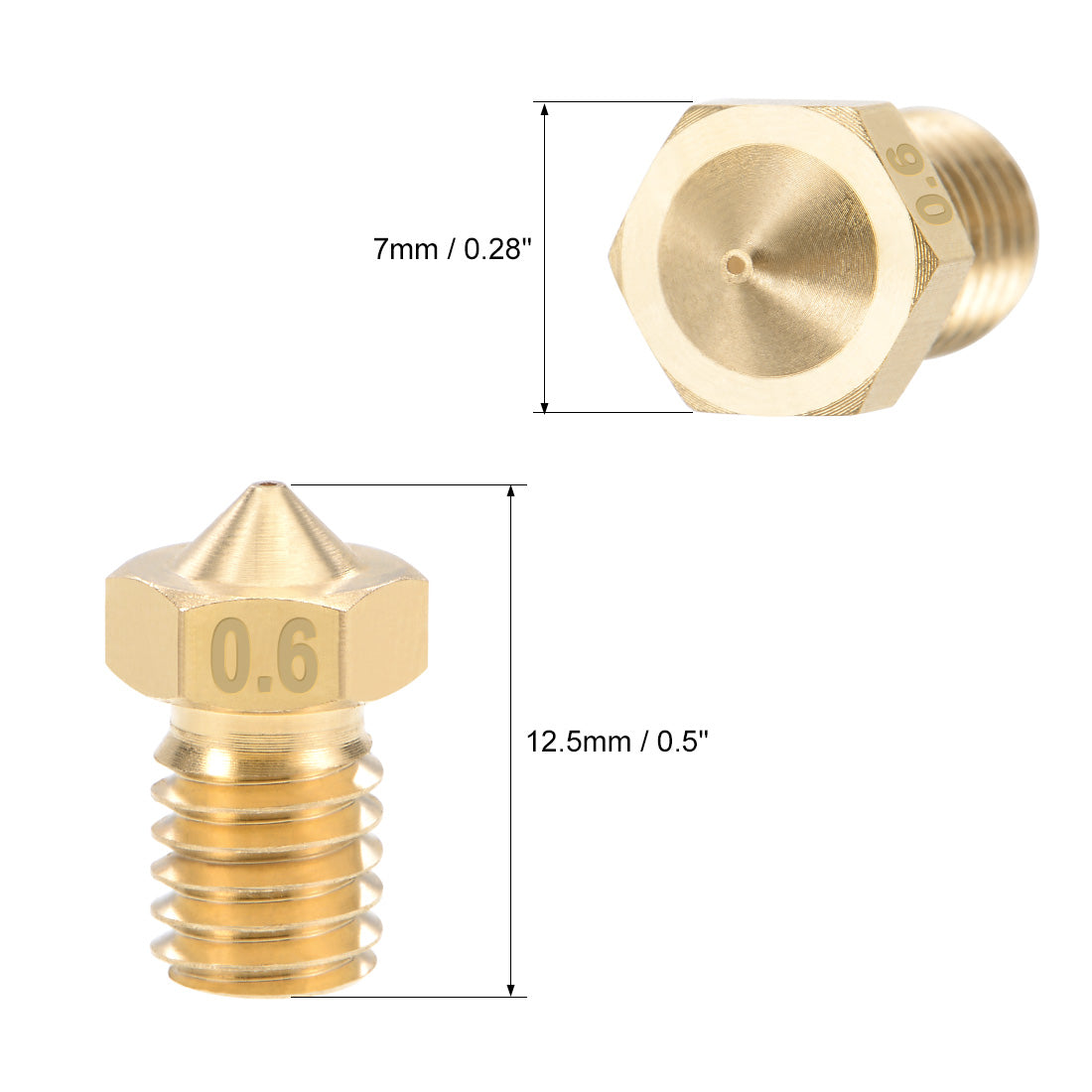 uxcell Uxcell 0.6mm 3D Printer Nozzle Head M6 for V5 V6 1.75mm Extruder Print, Brass 10pcs