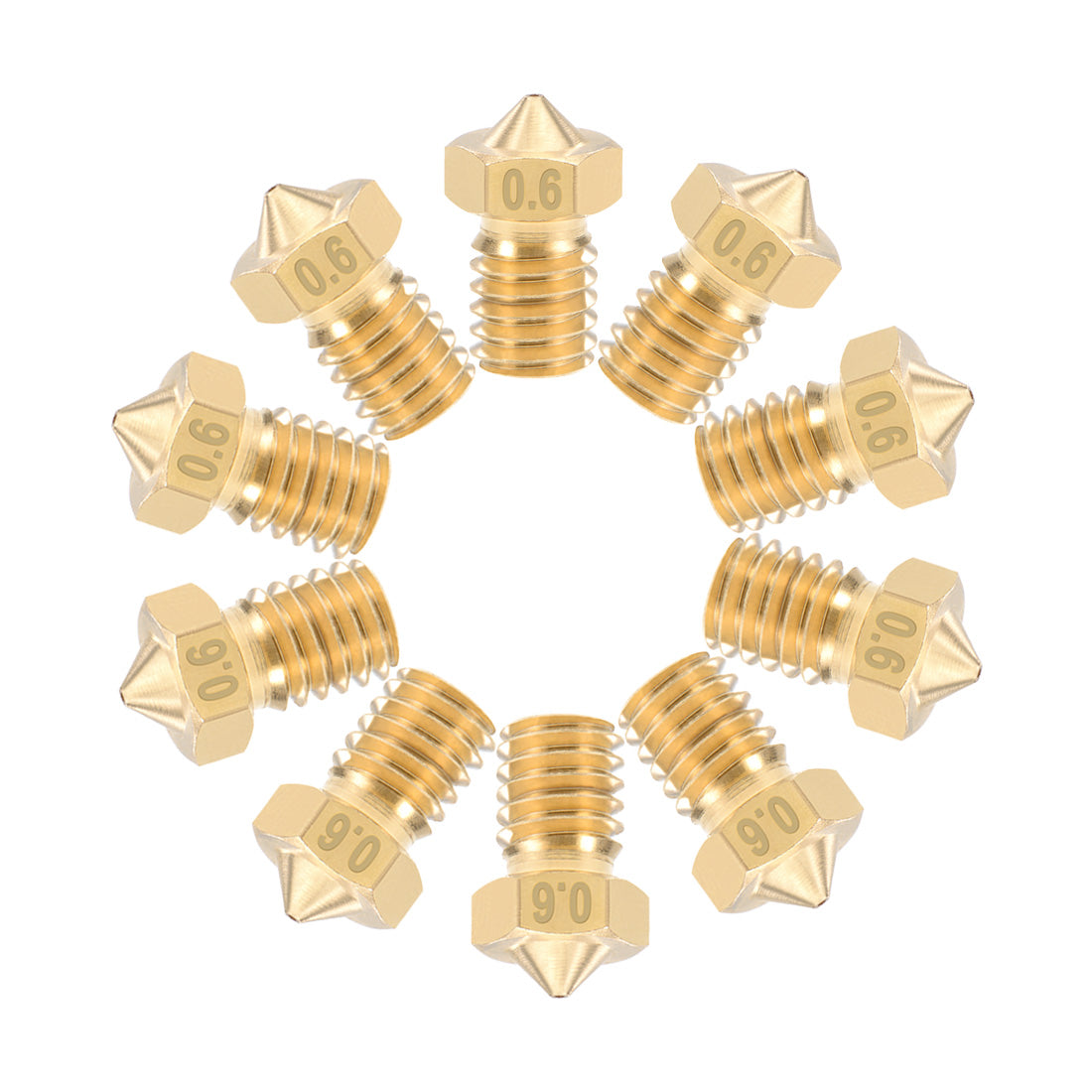 uxcell Uxcell 0.6mm 3D Printer Nozzle Head M6 for V5 V6 1.75mm Extruder Print, Brass 10pcs