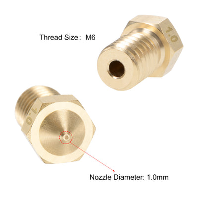 Harfington Uxcell 1mm 3D Printer Nozzle Head M6 Thread Replacement for V5 V6 1.75mm Extruder Print, Brass 5pcs