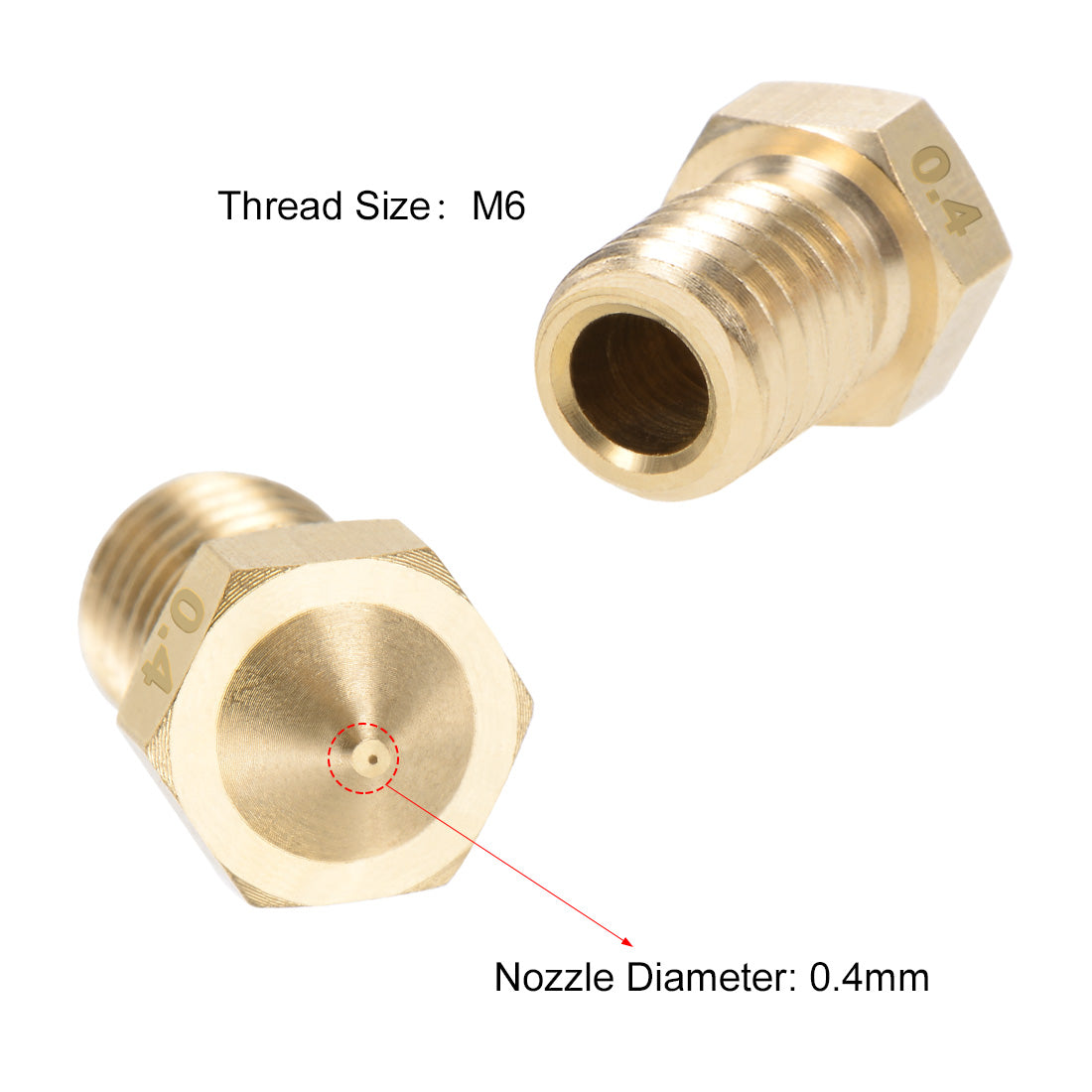 uxcell Uxcell 0.4mm 3D Printer Nozzle Head M6 Thread Replacement for V5 V6 3mm Extruder Print, Brass 2pcs