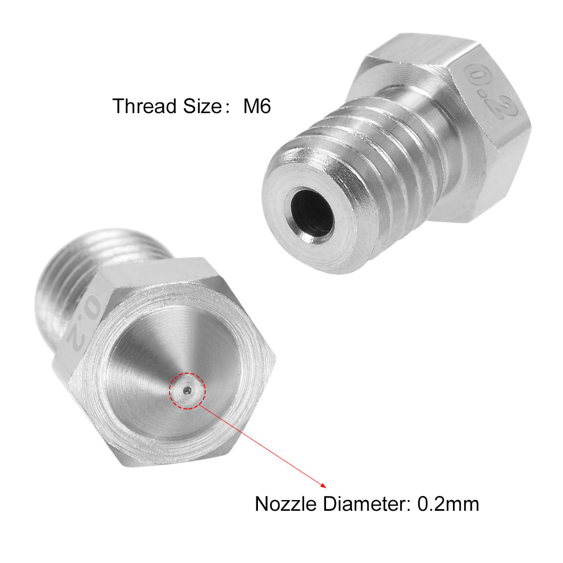 uxcell Uxcell 0.2mm 3D Printer Nozzle Head M6 for V5 V6 1.75mm Extruder Print 4pcs