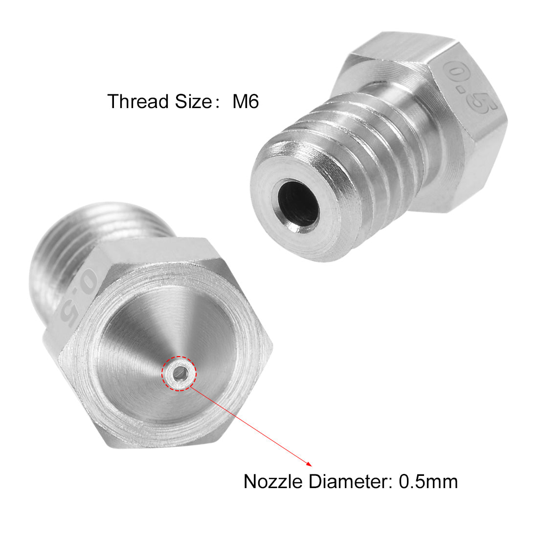 uxcell Uxcell 0.5mm 3D Printer Nozzle Head M6 Thread Replacement for V5 V6 1.75mm Extruder Print, Stainless Steel 4pcs