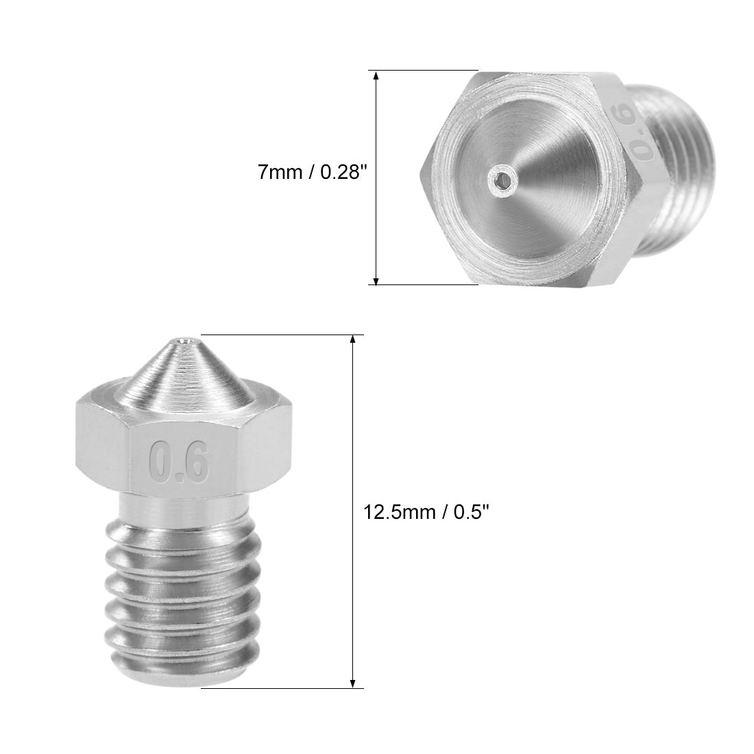 uxcell Uxcell 0.6mm 3D Printer Nozzle Head M6 Thread Replacement for V5 V6 1.75mm Extruder Print, Stainless Steel 4pcs