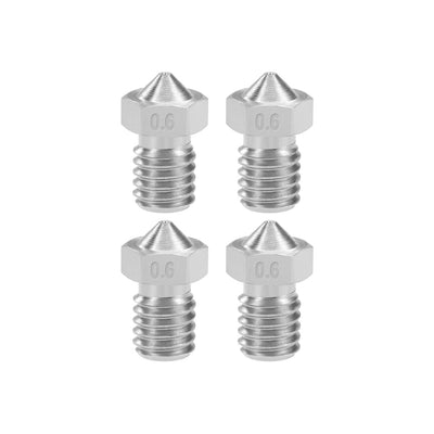 Harfington Uxcell 0.6mm 3D Printer Nozzle Head M6 Thread Replacement for V5 V6 1.75mm Extruder Print, Stainless Steel 4pcs