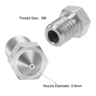 Harfington Uxcell 0.8mm 3D Printer Nozzle Head M6 Thread Replacement for V5 V6 3mm Extruder Print, Stainless Steel 2pcs