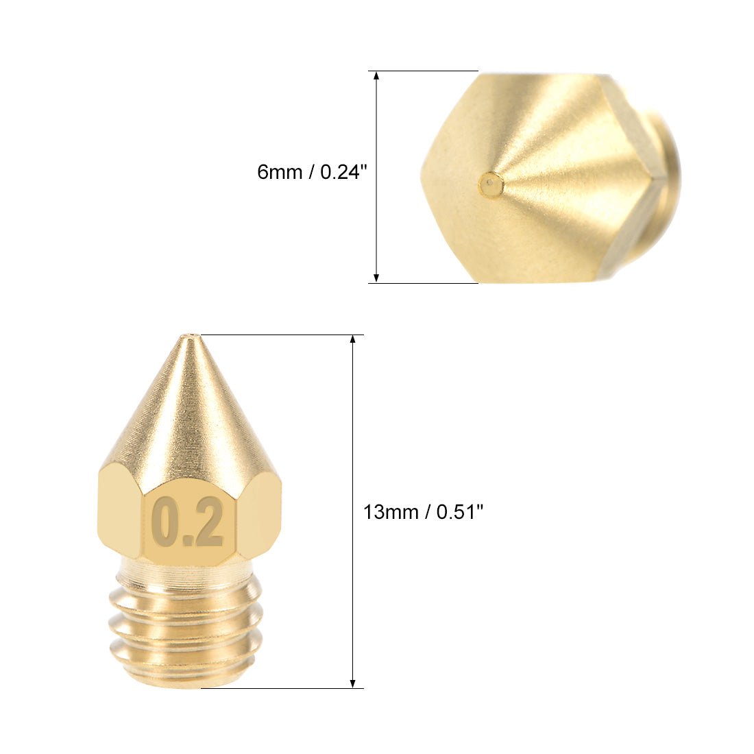 uxcell Uxcell 0.2mm 3D Printer Nozzle Head M6 for MK8 1.75mm Extruder Print, Brass 5pcs