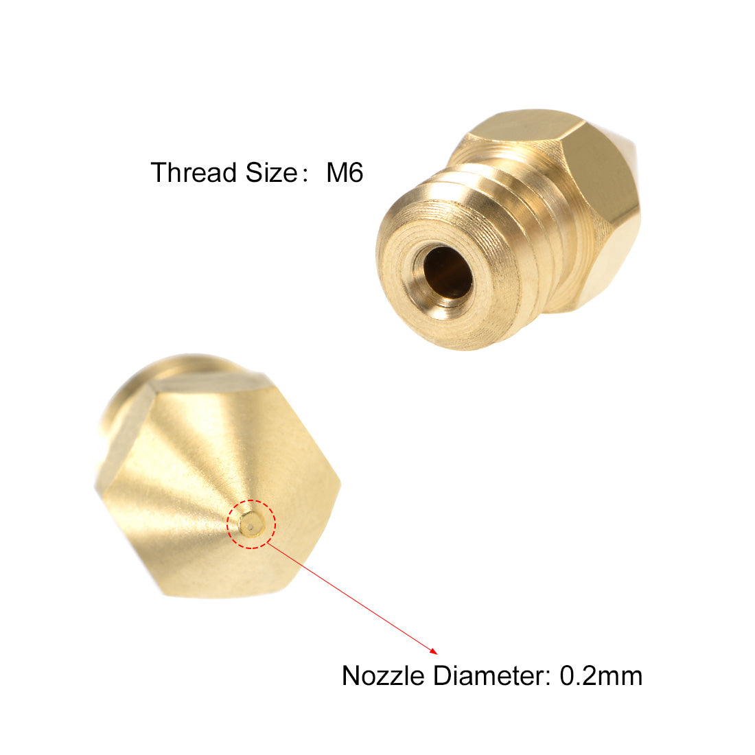 uxcell Uxcell 0.2mm 3D Printer Nozzle Head M6 for MK8 1.75mm Extruder Print, Brass 5pcs