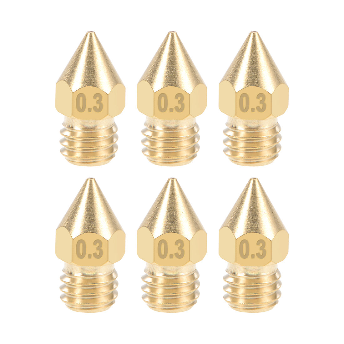 uxcell Uxcell 0.3mm 3D Printer Nozzle Head M6 for MK8 1.75mm Extruder Print, Brass 6pcs