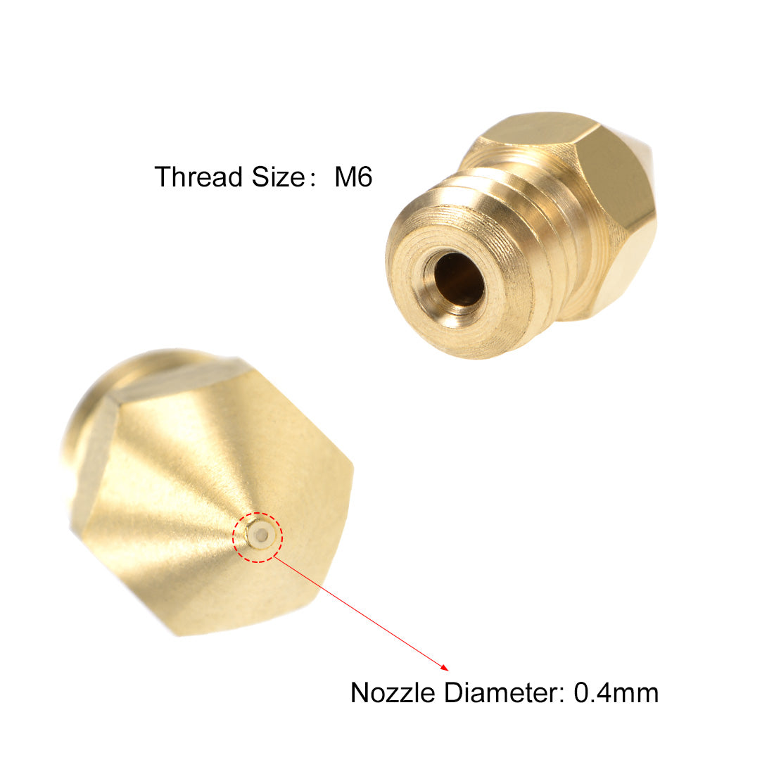 uxcell Uxcell 0.4mm 3D Printer Nozzle Head M6 for MK8 1.75mm Extruder Print, Brass 6pcs