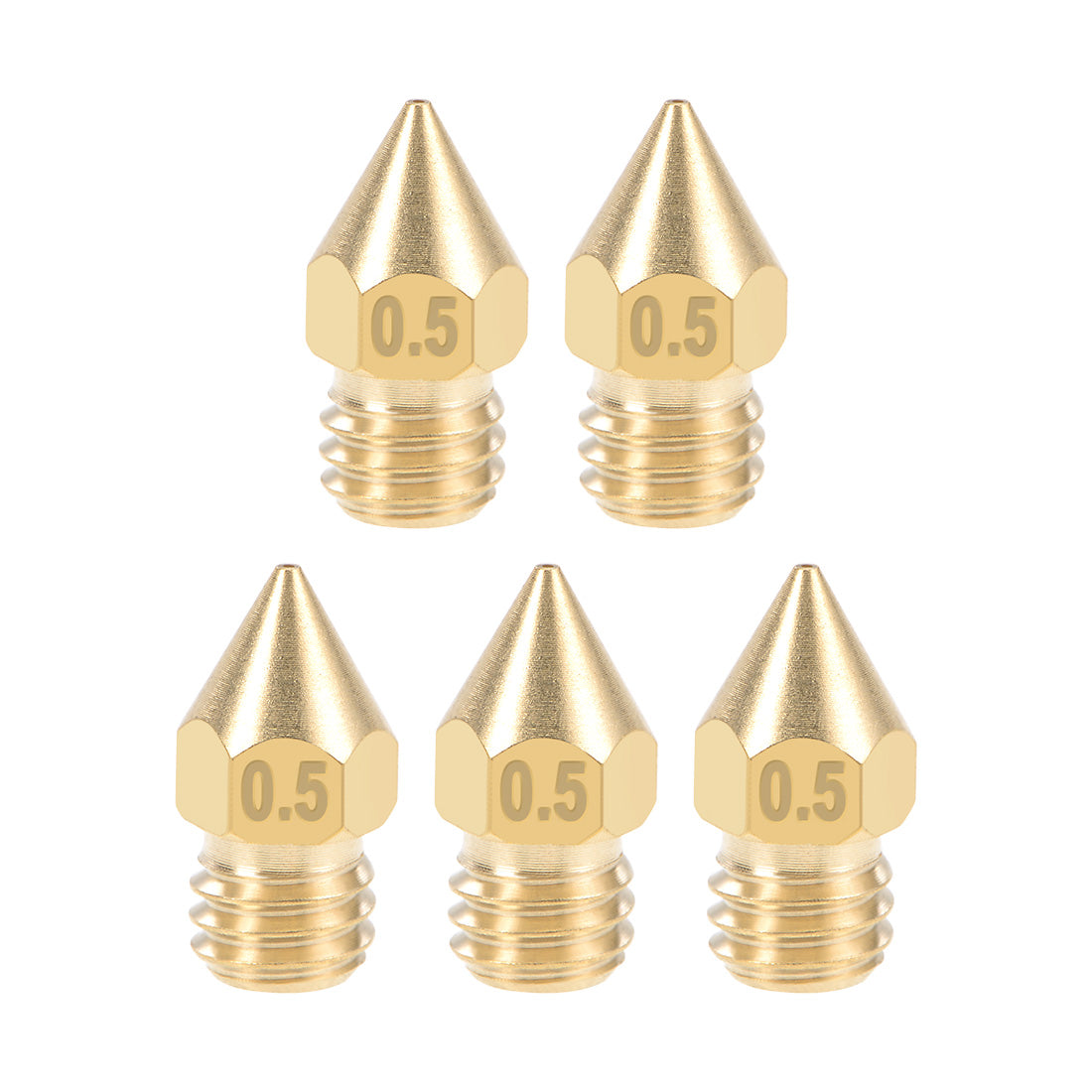 uxcell Uxcell 0.5mm 3D Printer Nozzle Head M6 for MK8 1.75mm Extruder Print, Brass 5pcs