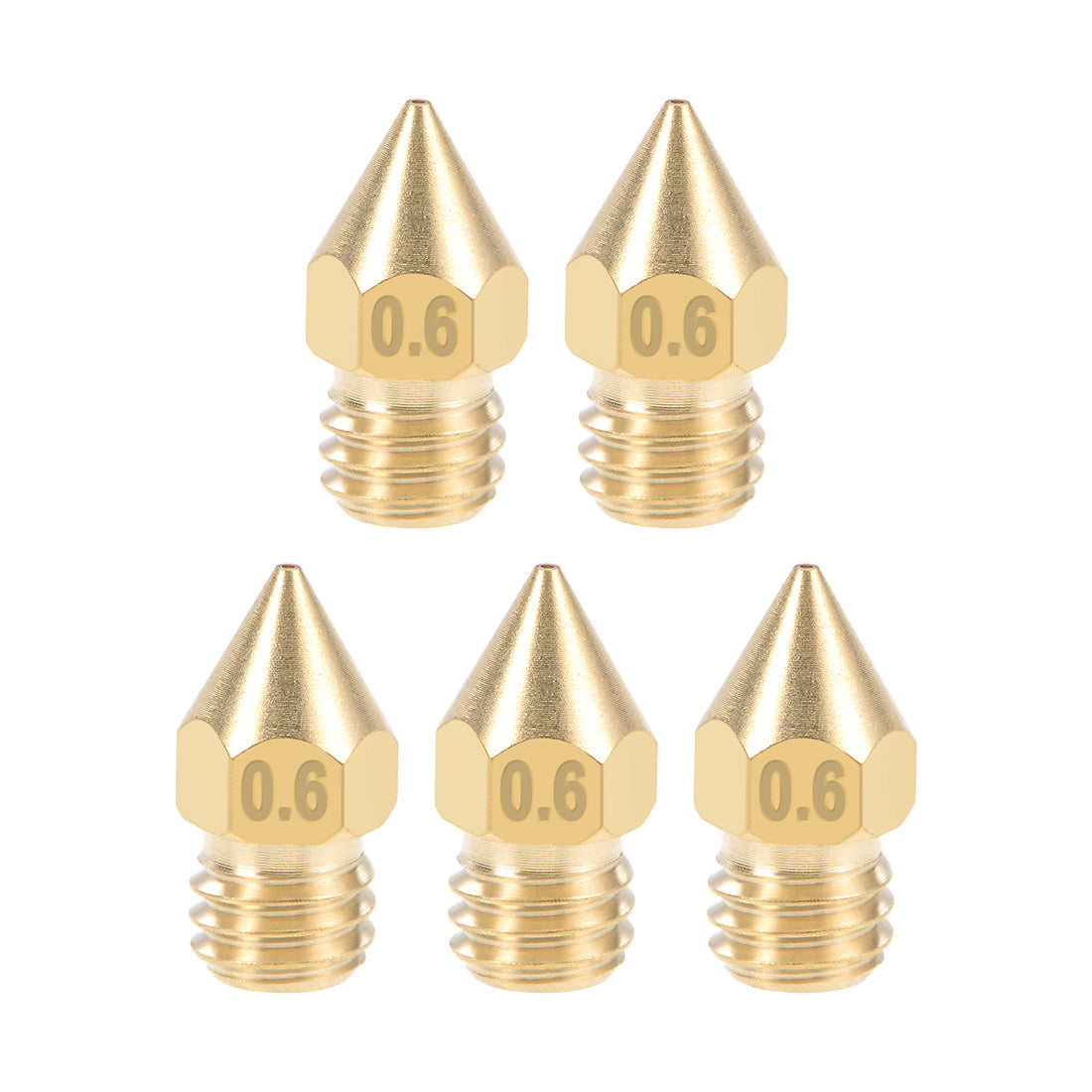 uxcell Uxcell 0.6mm 3D Printer Nozzle Head M6 for MK8 1.75mm Extruder Print, Brass 5pcs
