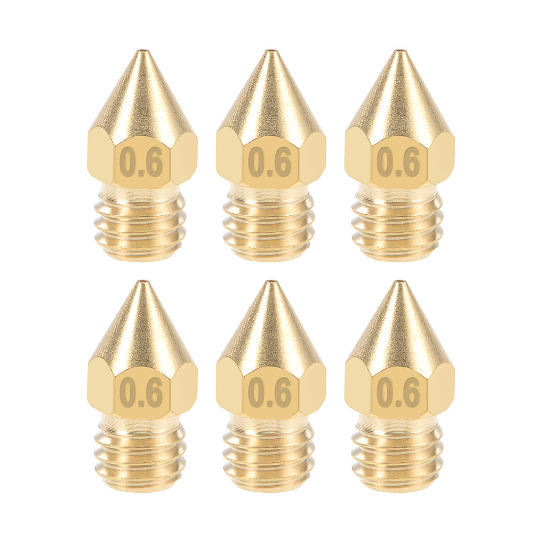 uxcell Uxcell 0.6mm 3D Printer Nozzle Head M6 Thread Replacement for MK8 1.75mm Extruder Print, Brass 6pcs