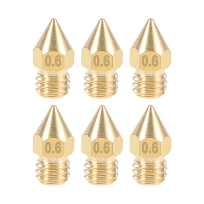 Harfington Uxcell 0.6mm 3D Printer Nozzle Head M6 Thread Replacement for MK8 1.75mm Extruder Print, Brass 6pcs