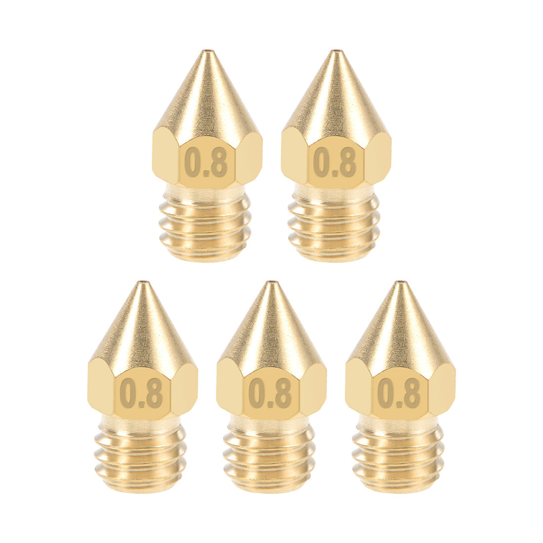 uxcell Uxcell 0.8mm 3D Printer Nozzle Head M6 for MK8 1.75mm Extruder Print, Brass 5pcs