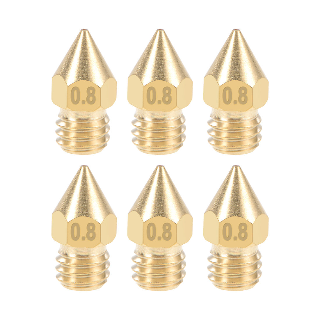 uxcell Uxcell 0.8mm 3D Printer Nozzle Head M6 for MK8 1.75mm Extruder Print, Brass 6pcs