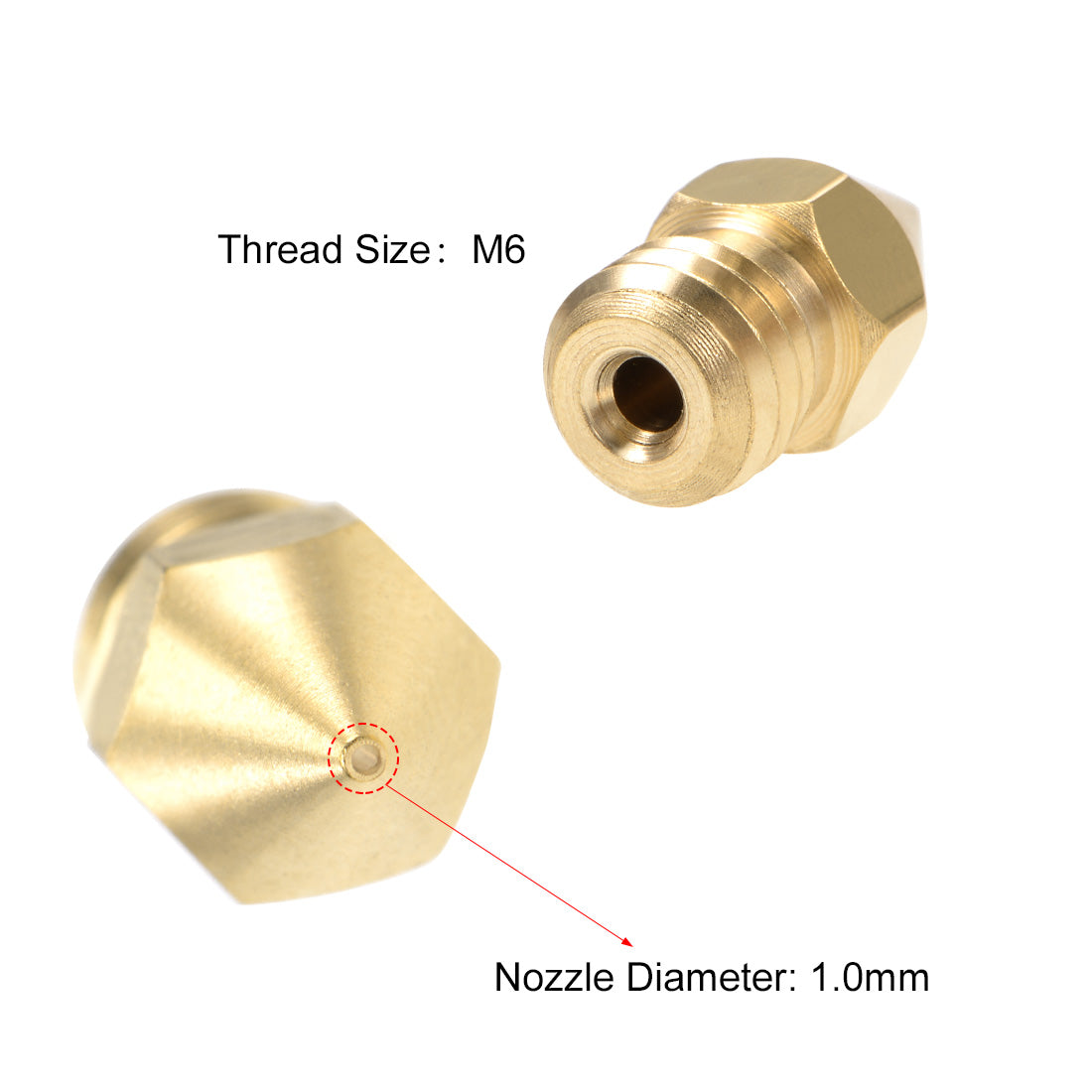 uxcell Uxcell 1mm 3D Printer Nozzle Head M6 for MK8 1.75mm Extruder Print, Brass 10pcs