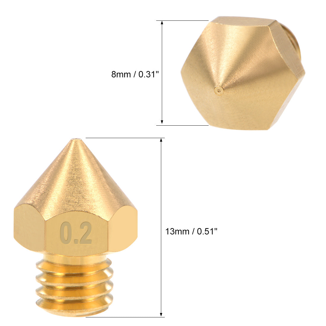 uxcell Uxcell 0.2mm 3D Printer Nozzles Head M6 for MK8 1.75mm Extruder Print, Brass 5pcs