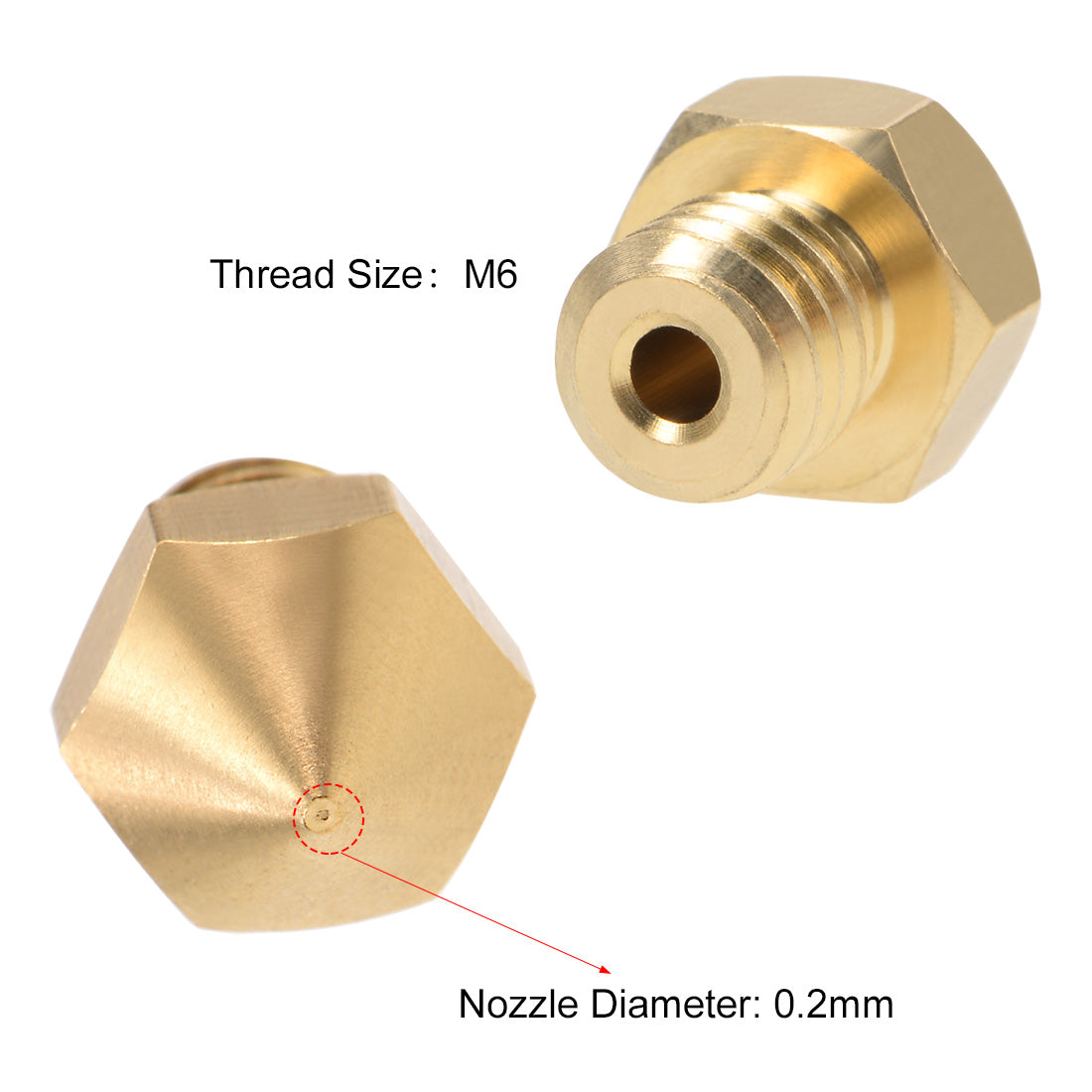 uxcell Uxcell 0.2mm 3D Printer Nozzles Head M6 for MK8 1.75mm Extruder Print, Brass 5pcs