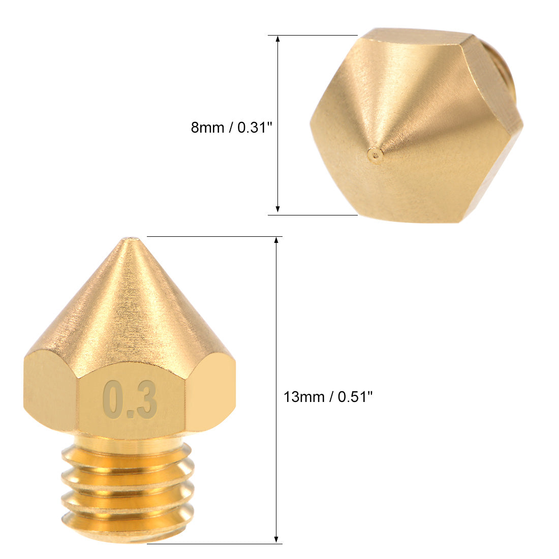 uxcell Uxcell 0.3mm 3D Printer Nozzle Head M6 for MK8 1.75mm Extruder Print, Brass 4pcs