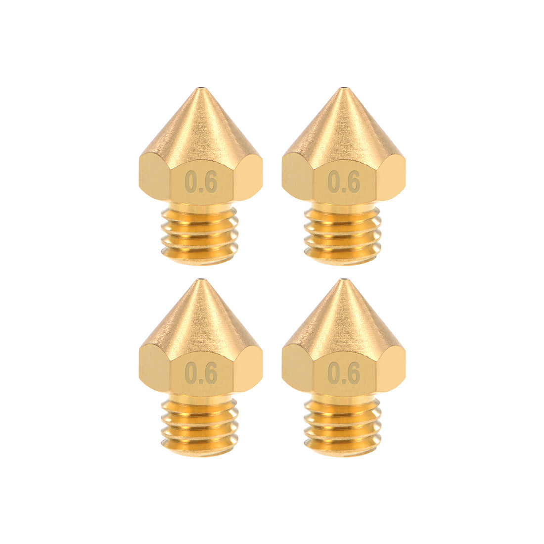 uxcell Uxcell 0.6mm 3D Printer Nozzles Head M6 for MK8 1.75mm Extruder Print, Brass 4pcs