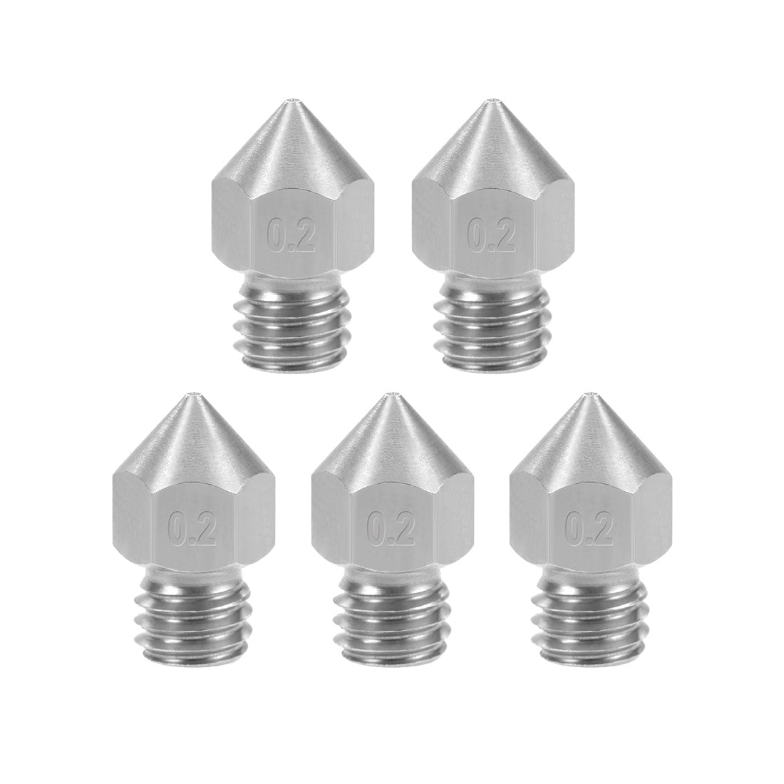 uxcell Uxcell 0.2mm 3D Printer Nozzle Head M6 for MK8 1.75mm, Stainless Steel 5pcs