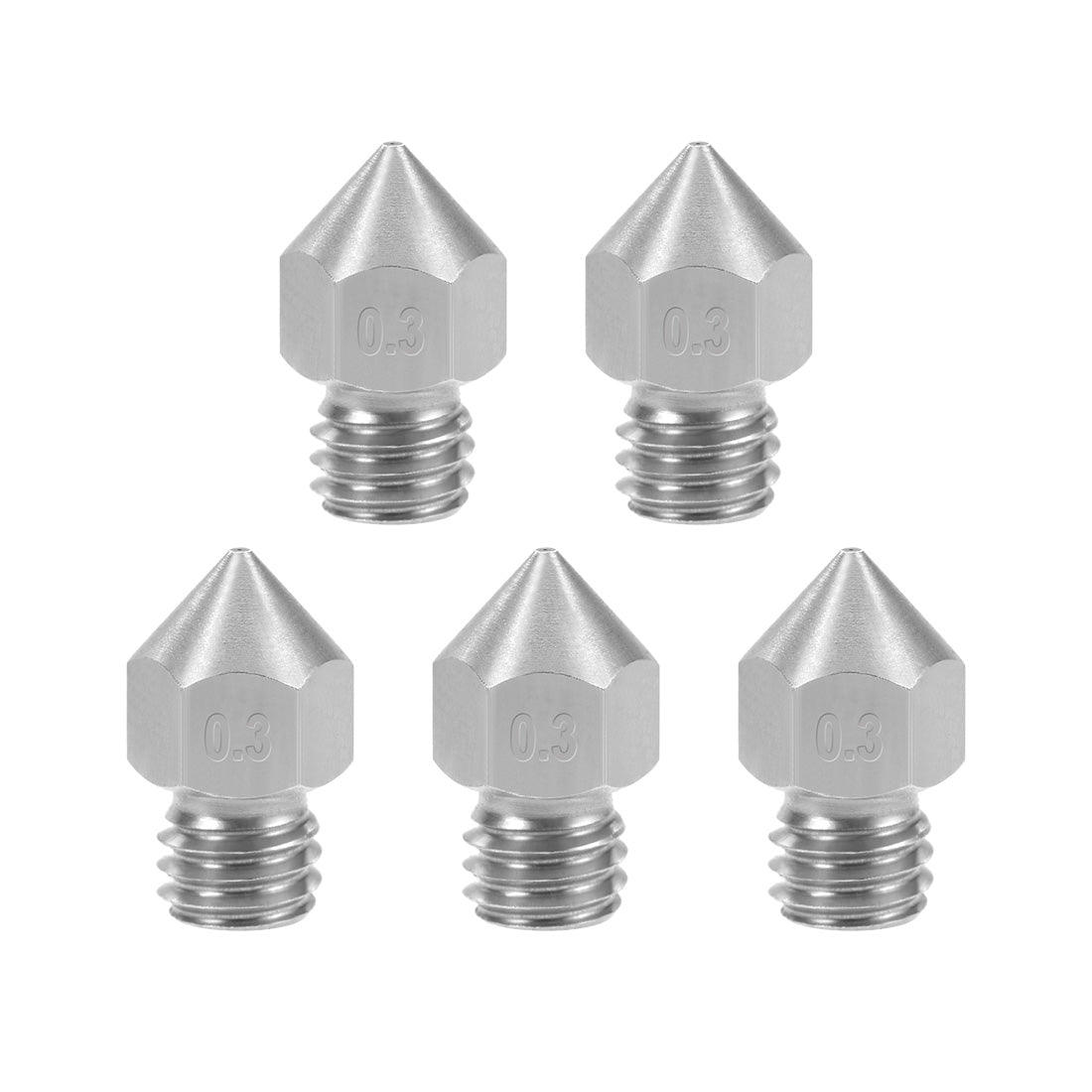 uxcell Uxcell 0.3mm 3D Printer Nozzle Head M6 for MK8 1.75mm, Stainless Steel 5pcs
